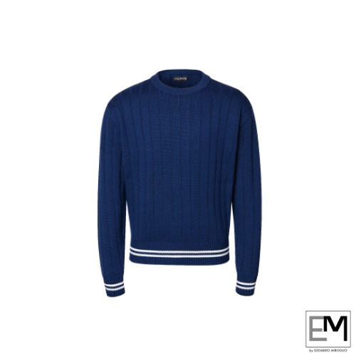 Volante Italy E.Miroglio Yacht Collection Stripe Yacht Crew Neck Long Sleeve Knit (Fabric in Italy)