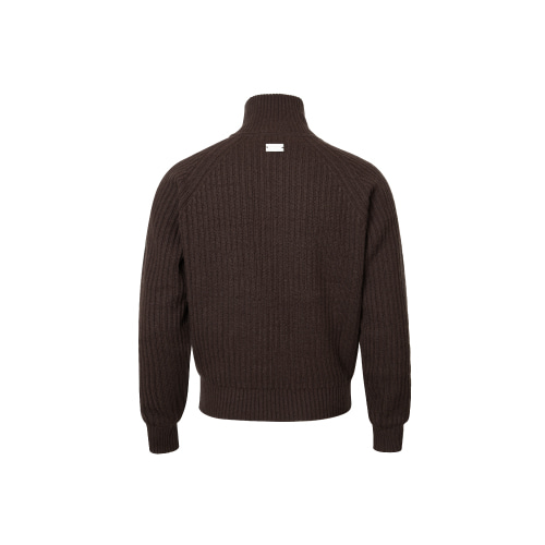 Premium Cashmere Windproof Half Zip-Up Knit [Brown]