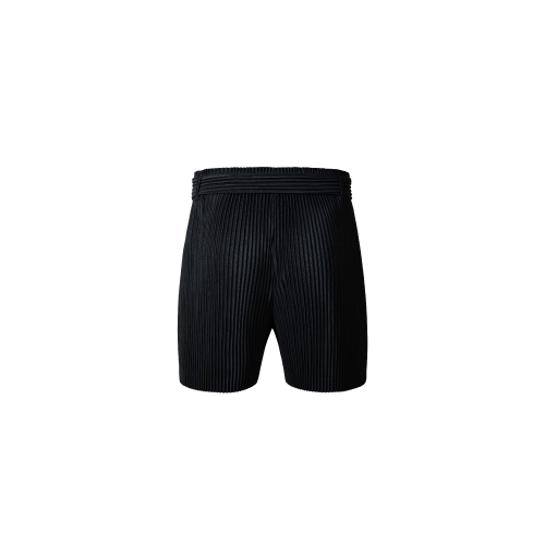 Pleats Belted Tapered Half Pants [Black]