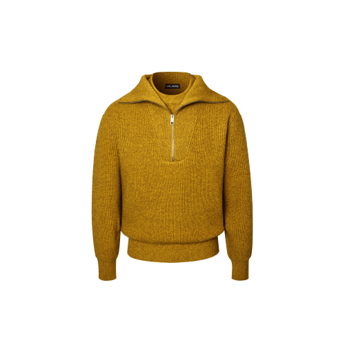 Cashmere High Neck Double Zip-up Crew Neck Knit [Mustard]